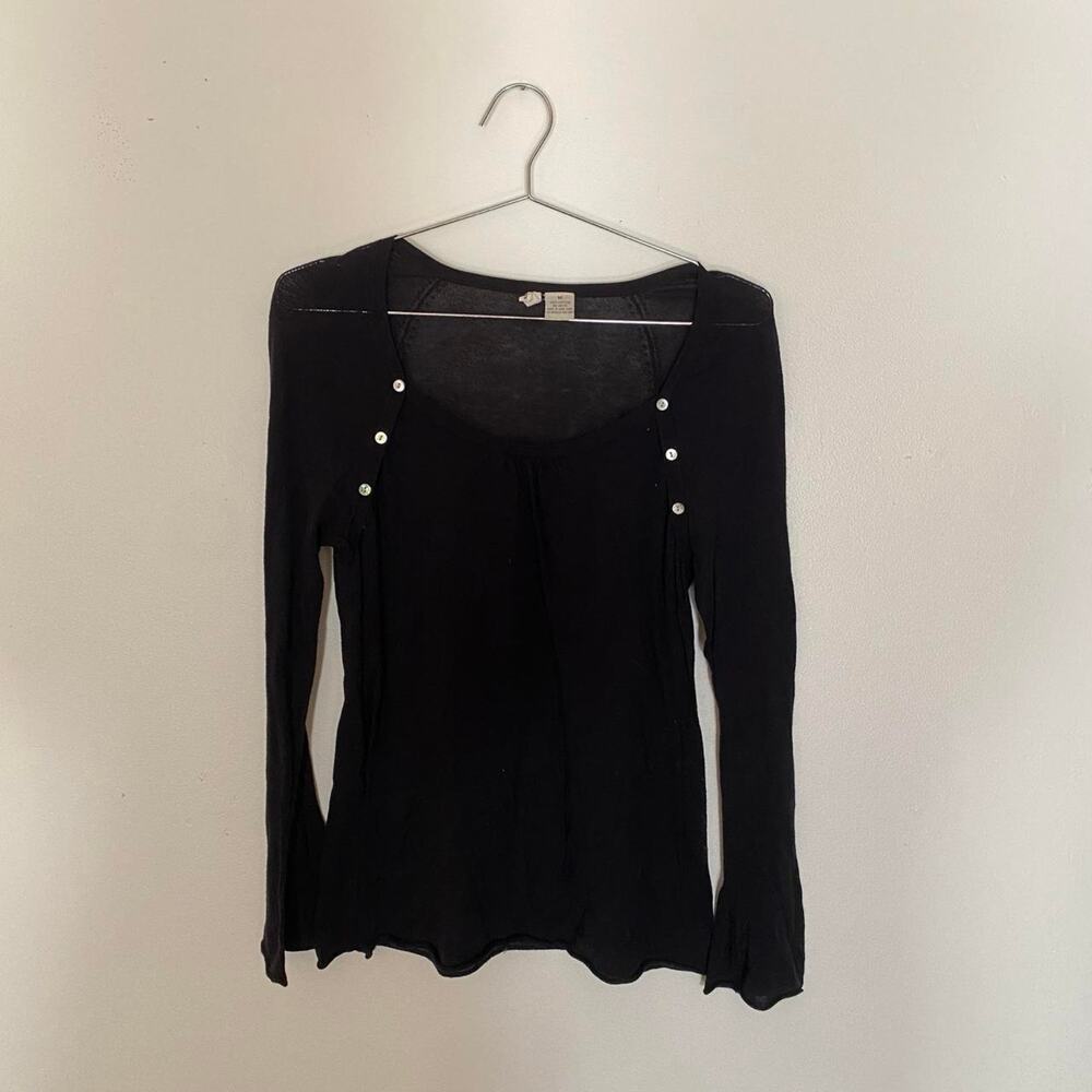 Vintage Black Sheer Cotton Long Sleeve Women's Medium